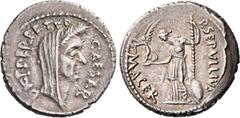 Roman Republican Coinage Iulius Caesar and P. Sepullius Macer. Denarius 44, AR 3.71 g. CAESAR – DICT·PERPETVO Veiled and wreathed head of Caesar r. Rev. P·SEPVLLIVS – MACER Venus standing l., holding 