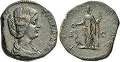 The Roman Empire Manlia Scantilla, wife of Didius Julianus. Sestertius 193, Æ 19.74 g. Draped bust r. Rev. Juno standing l., holding patera and sceptre. C6. RIC Didius Julianus 18a. Very rare. Struck 