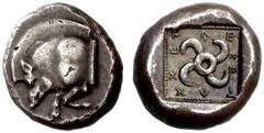 Greek Coins Dynasts of Lycia, Theththveib circa 450-430 No.: 215 Schätzwert/Estimation: CHF 2000.- d=18 mm Stater, uncertain mint circa 450-430, AR 8.54 g. Forepart of boar l. Rev. TóX – XET– óEBE aro