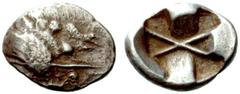 Greek Coins Dynasts of Lycia Uncertain Dynasts. No.: 1555 Schätzwert/Estimation: CHF 250.- d=16 mm Tetrobol c. 520-480, AR 2.50 g. SNG von Aulock 4051 var. Vismara, Lycia II, pl. 2, 20 var. VF
