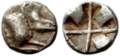 Greek Coins Dynasts of Lycia Uncertain Dynasts. No.: 1556 Schätzwert/Estimation: CHF 200.- d=12 mm 1/6 stater circa 520-480, AR 1.18 g. Rosen 686. Vismara, Lycia II, 21 var. (stater). Good VF