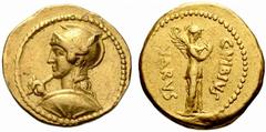 The Roman Republic No.: 9 Schätzwert/Estimation: CHF 30000 d=22 mm C. Vibius Varus. Aureus circa 42 BC, 7.95 g. Bust of Roma l., wearing helmet with a plume on each side, holding spear in r. hand and 