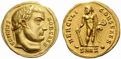 The Roman Empire Severus II Caesar, 305 – 306 No.: 137 Schätzwert/Estimation: CHF 20000 d=20 mm Aureus, Antioch circa 305, 5.33 g. SEVERVS – NOB CAES Laureate head r. Rev. HERCVLI – CONS CAES Hercules