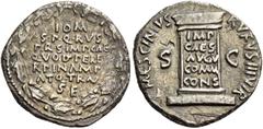 The Roman Empire Octavian as Augustus, 27 BC – 14 AD. L. Mescinius Rufus. Denarius circa 16 BC, AR 3.03 g. I O M / S P Q R V S / PR S IMP CAE / QVOD PER EV / R P IN AMP / AT Q TRAV / S E within oak-wr
