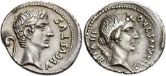 The Roman Empire Octavian as Augustus, 27 BC – 14 AD. L. Marius C.f. Tromentina. Denarius 13 BC, AR 3.62 g. AVGVSTVS Bare head of Augustus r.; behind, lituus. Rev. C MARIVS TRO – III VIR Diademed and 