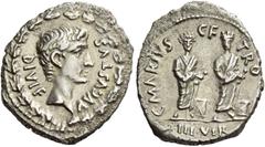 The Roman Empire Octavian as Augustus, 27 BC – 14 AD. C. Marius C. F. Tromentinus. Denarius 13 BC, AR 3.74 g. AVGVSTVS – DIVI F Bare head of Augustus r., within oak-wreath. Rev. C MARIVS – C F – TRO A