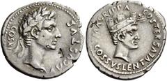 The Roman Empire Octavian as Augustus, 27 BC – 14 AD. Cossus Cornelius Lentulus. Denarius 12 BC, AR 3.65 g. AVGVSTVS – COS XI Oak-wreathed head of Augustus r. Rev. M AGRIPPA – COS TER / COSSVS LENTVLV