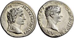 The Roman Empire Octavian as Augustus, 27 BC – 14 AD. Denarius, Lugdunum circa 13-14 AD, AR 3.55 g. CAESAR AVGVSTVS – DIVI [F PATER PATRIAE] Laureate head of Augustus r. Rev. TI·CAESAR·AVG· – F·TR·POT