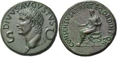 The Roman Empire Octavian as Augustus, 27 BC – 14 AD. Divus Augustus. Dupondius circa 37-41, Æ 15.63 g. DIVVS AVGVSTVS Radiate head of Augustus l.; in field, S – C. Rev. CONSENSV·SENAT·ET·EQ·ORDIN·P·Q