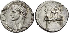 The Roman Empire Tiberius, 14 – 37 AD, In the name of Nero Claudius Drusus, father of Claudius. Denarius circa 41-45, AR 3.81 g. NERO CLAVDIVS DRVSVS GERMANICVS IMP Laureate head l. Rev. Triumphal arc