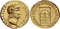 The Roman Empire Nero augustus, 54 – 68. Aureus circa 64–65, AV 7.41 g. NERO CAESAR – AVGVSTVS Laureate head r. Rev. IANVM CLVSIT PACE P R TERRA MARIQ PARTA Temple of Janus with closed doors. C 114. B