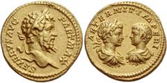 The Roman Empire Septimius Severus, 193 – 211. Aureus 200-201, AV 7.35 g. SEVERVS AVG – PART MAX Laureate head r. Rev. AETERNIT·IMPERI Confronted busts of Caracalla, laureate, draped and cuirassed, on