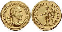 Trajan Decius, 249 Aureus 249-251, AV 5.00 g. IMP C M Q TRAIANVS DECIVS AVG Laureate and cuirassed bust r. Rev. GENIVS EXERC ILLVRICIANI Genius standing l., holding patera in r. hand and cornucopiae i