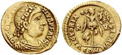 Constantius III, 8th February Tremissis, Ravenna 8th February-2nd September 421, AV 1.50 g. D N CONSTAN – TIVS P F AVG Rosette-diademed, draped and cuirassed bust r. Rev. VICTORIA – AVGVSTORV Victory 