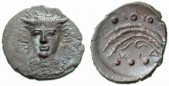 Greek Coins Camarina No.: 63 Estimate: CHF 1000 d=10 mm Hemilitra circa 413-410, AR 0.41 g. Head of horned river-god facing; in field r., SIKA. Rev. N – I – K – A Aphlaston and six pellets. G. Mangana