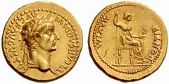 The Roman Empire Tiberius, 14-37 No.: 408 Estimate: CHF 7500 d=21 mm Aureus, Lugdunum 14-37, AV 7.78 g. TI CAESAR DIVI – AVF F AVGVSTVS Laureate head r. Rev. PONTIF MAXIM Livia seated r. on chair with