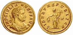 The Roman Empire Julian I of Pannonia, October-December 284 No.: 583 Estimate: CHF 30000 d=20 mm Aureus, Siscia circa 284, AV 4.94 g. IMP C IVLIA – NVS P F AVG Laureate, draped and cuirassed bust r. R