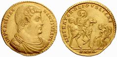 The Roman Empire Magnentius, 350-353 No.: 605 Estimate: CHF 50000 d=36 mm Medallion of 3 solidi, Aquileia circa 351, AV 13.35 g. IMP CAES MAG – NENTIVS AVG Bare-headed, draped and cuirassed bust r. Re