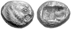 Greek Coins Lydia No.: 1411 Estimate: CHF 1000 d=13 mm Kingdom of Lydia, before Croesus, before 561. Trite c. 625, EL 4.73 g. Dewing 653. Weidauer 73. Good VF