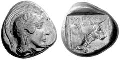 Greek Coins Lycia No.: 1417 Estimate: CHF 800 d=21 mm Stater, uncertain mints c. 410-390, AR 8.26 g. Mørkholm-Zahle –. Vismara Lycia II –. S. Hurter, INJ vol. 14. pl. 2, 8. Very rare. Good VF