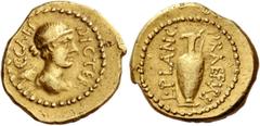 The Roman Republic C. Iulius Caesar with L. Munatius Plancus. Quinarius circa 45 BC, AV 4.04 g. C·CAES – DIC·TER Draped bust of Victory r. Rev. L·PLANC – PRAEF·VRB Jug. Babelon Julia 20 and Munatia 3.