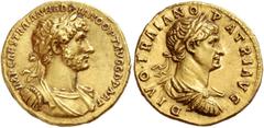 The Roman Empire Hadrian, 117 – 134. Aureus 117, AV 7.32 g. IMP CAES TRAIAN HADRIANO OPT AVG G D PART Laureate and cuirassed bust of Hadrian r., with drapery on l. shoulder. Rev. DIVO TRAIANO – PATRI 