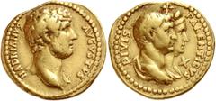 The Roman Empire Hadrian, 117 – 134. Aureus 136-138, AV 7.12 g. HADRIANVS – AVGVSTVS Bare bust r., with drapery on l. shoulder. Rev. DIVIS – PARENTIBVS Jugate and draped busts r. of Trajan and Plotina