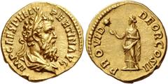 The Roman Empire Pertinax, 1 January – 28 March 193. Aureus 1 January – 28 March 193, AV 7.17 g. IMP CAES P HELV – PERTIN AVG Laureate and draped bust r. Rev. PROVID – DEOR COS II Providentia standing