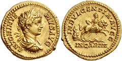 The Roman Empire Caracalla, 198 – 217. Aureus 201-206, AV 7.25 g. ANTONINVS – PIVS AVG Laureate, draped and cuirassed bust r. Rev. INDVLGENTIA AVGG / IN CARTH Dea Caelestis, wearing elaborate headdres