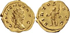 The Roman Empire Gallienus sole reign, 260 – 268. Aureus 260-261, AV 3.60 g. GALLIENVS AVG Radiate head l. Rev. VIRTVS AVG Mars standing l., holding globe in r. hand and sceptre in l., in r. field, D.
