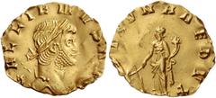 The Roman Empire Gallienus sole reign, 260 – 268. Reduced aureus 265-266, AV 1.17 g. GALLIENVS AVG Laureate head r. Rev. [FORT]VNA REDVX Fortuna standing l., holding rudder in r. hand and cornucopiae 
