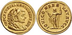 The Roman Empire Maximianus Herculius, 286 – 308. Aureus circa 286-287, AV 5.17 g. IMP C M AVR VAL MAXIMIANVS AVG Draped bust r., wearing lion’s skin headdress. Rev. IOVI CO – NSER – VAT AVGG Jupiter 