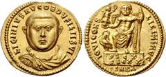The Roman Empire Licinius I, 308 – 324. Aureus, Nicomedia March 321-322, AV 5.30 g. LICINIVS AVG OB D V FILII SVI Bare-headed, draped and cuirassed bust facing. Rev. IOVI CONS – LICINI AVG Jupiter sea