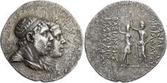 Greek Coins Kings of Pontus, Mithradates IV, circa 170/169 – 150. Tetradrachm circa 169-150, AR 15.99 g. Diademed and draped busts r. of Mithradates IV and Laodice. Rev. ΒΑΣΙΛΕΩ[Σ] / ΜΙΘΡΑΔΑΤΟΥ - ΒΑΣΙ