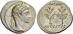 The Collection of a Perfectionist of Roman Imperial Silver Coins Octavian as Augustus, 27 BC – 14 AD. Denarius, Caesaraugusta (?) circa 19-18 BC, AR 3.86 g. Oak-wreathed head r. Rev. CAESAR / AVGVSTVS