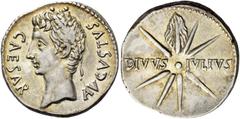 The Collection of a Perfectionist of Roman Imperial Silver Coins Octavian as Augustus, 27 BC – 14 AD. Denarius, Caesaraugusta 19-18 BC, AR 3.80 g. CAESAR – AVGVSTVS Oak-wreathed head l. Rev. DIVVS – I