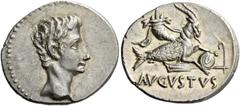 The Collection of a Perfectionist of Roman Imperial Silver Coins Octavian as Augustus, 27 BC – 14 AD. Denarius, Colonia Patricia (?) circa 18-17/16 BC, AR 3.83 g. Bare head r. Rev. AVGVSTVS Capricorn 