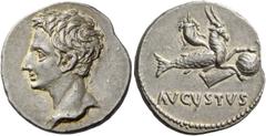The Collection of a Perfectionist of Roman Imperial Silver Coins Octavian as Augustus, 27 BC – 14 AD. Denarius, Colonia Patricia circa July 18-17/16 BC, AR 3.80 g. Bare head l. Rev. AVGVSTVS Capricorn