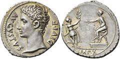 The Collection of a Perfectionist of Roman Imperial Silver Coins Octavian as Augustus, 27 BC – 14 AD. Denarius, Lugdunum circa 15-13 BC, AR 3.77 g. AVGVSTVS - DIVI F Bare head l. Rev. Soldier with par