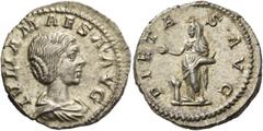 The Collection of a Perfectionist of Roman Imperial Silver Coins Julia Maesa, grandmother of Elagabalus and Severus Alexander. Denarius 218-222/3, AR 3.27 g. IVLIA MAESA AVG Draped bust r. Rev. PIETA 
