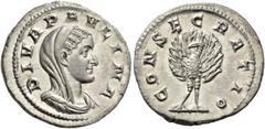 The Collection of a Perfectionist of Roman Imperial Silver Coins Paulina, wife of Maximinus I. Diva Paulina. Denarius, 235-238, AR 3.73 g. DIVA PAVLINA Veiled and draped bust r. Rev. CONSECRATIO Peaco