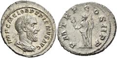 The Collection of a Perfectionist of Roman Imperial Silver Coins Pupienus, 22 April – 29 July 238. Denarius 238, AR 3.29 g. IMP C M CLOD PVPIENVS AVG Laureate, draped and cuirassed bust r. Rev. P M TR
