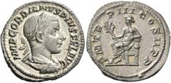 The Collection of a Perfectionist of Roman Imperial Silver Coins Gordian III, 238 – 244. Denarius 241-243, AR 2.89 g. IMP GORDIANVS PIVS FEL AVG Laureate, draped and cuirassed bust r. Rev. P M – TR P 