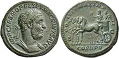 The Roman Empire Macrinus, 217 – 218. As 218, Æ 9.89 g. IMP CAES M OPEL SEV MACRINVS AVG Laureate and cuirassed bust r. Rev. PONTIF MAX TR P – II S – C Macrinus in quadriga l., holding sceptre and bra