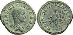 The Roman Empire Maximus caesar, late 235 – early 236. Sestertius early 236-April 238, Æ 25.42 g. MAXIMVS CAES GERM Draped bust r. Rev. PRINCIPI IVVENTVTVS S – C Maximus standing l. holding baton and 