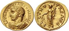 The Roman Empire Uranius Antoninus, 253 – 254. Aureus, Emesa 253-254, AV 5.27 g. L IVL AVR SVL ANTONINVS Laureate, draped and cuirassed bust l. Rev. FECVND – ITAS AVG Fortuna standing l., holding rudd