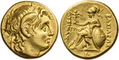 Greek Coins Kings of Thrace, Lysimachus, 323 – 281 and posthumous issues. Stater, Alexandria Troas circa 297/6-282/1 BC, AV 8.58 g. Diademed head of deified Alexander III r., with horn of Ammon. Rev. 