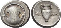 Greek Coins Beotia, Thebes. Stater circa 363-338 BC, AR 12.31 g. Beotian shield. Rev. Amphora. BCD Boiotia 63. SNG Copenhagen 340. Old cabinet tone and good very fine Ex Sotheby's sale 20 November 196