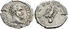 The Roman Empire Pertinax, 193. Divus Pertinax. Denarius 193, AR 3.47 g. Bare head r. Rev. Eagle standing facing on globe, with head l. and open wings. C 6. RIC S. Severus 24a. Very rare. Overstruck o