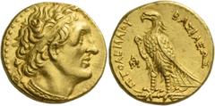 Greek coins Ptolemy I Soter king, 305–285. Pentadrachm, Alexandria, circa 305-285, AV 17.86 g. Diademed head r., with aegis around neck. Rev. BAΣIΛEΩΣ – ΠTOΛEMAIOY Eagle, with closed wings, standing l
